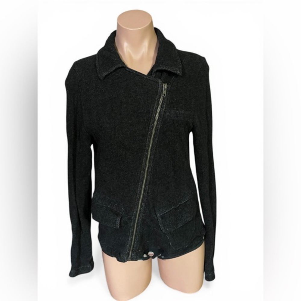 CAbi Women’s Medium Cotton Black Indie Sweater Full Zip Moto Jacket
